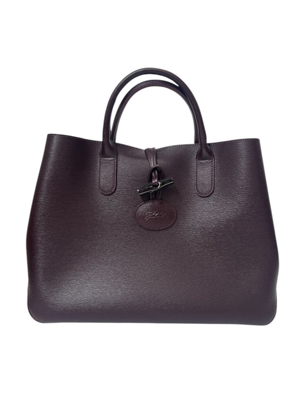 Longchamp Brown Burgundy Roseau Textured Leather Tote Hand Bag